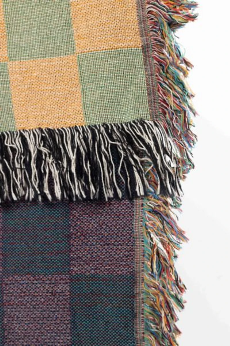 Clr Shop Green & Gold Woven Throw Blanket