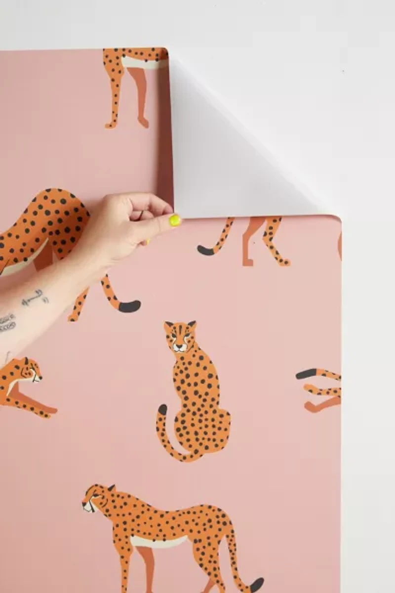 BlueLeLa Cheetahs Pattern On Pink Removable Wallpaper