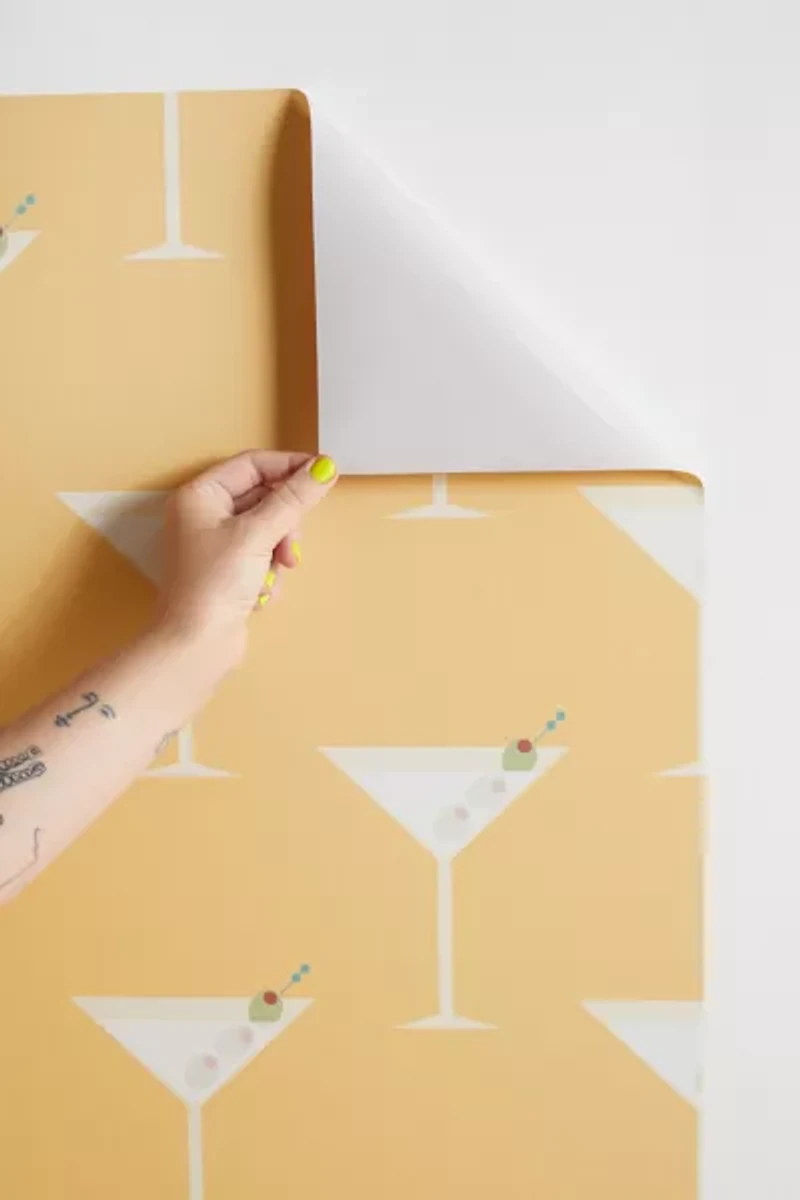 Lyman Creative Co Martini With Olives On Yellow Removable Wallpaper
