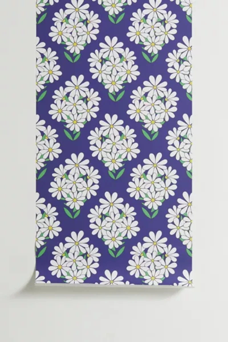 Jenean Morrison Daisy Bouquet Blue Removable Wallpaper
