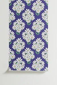 Jenean Morrison Daisy Bouquet Blue Removable Wallpaper