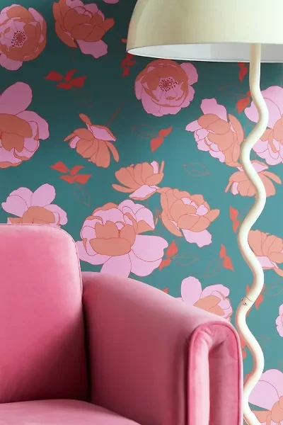 FEMcreative English Roses Pink And Green Removable Wallpaper