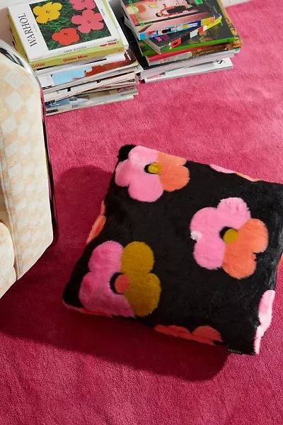 Floral Faux Fur Throw Pillow