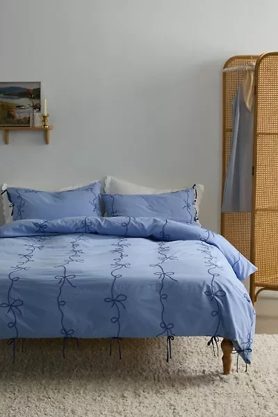 Lacey Bows Femme Embroidered Duvet Cover
