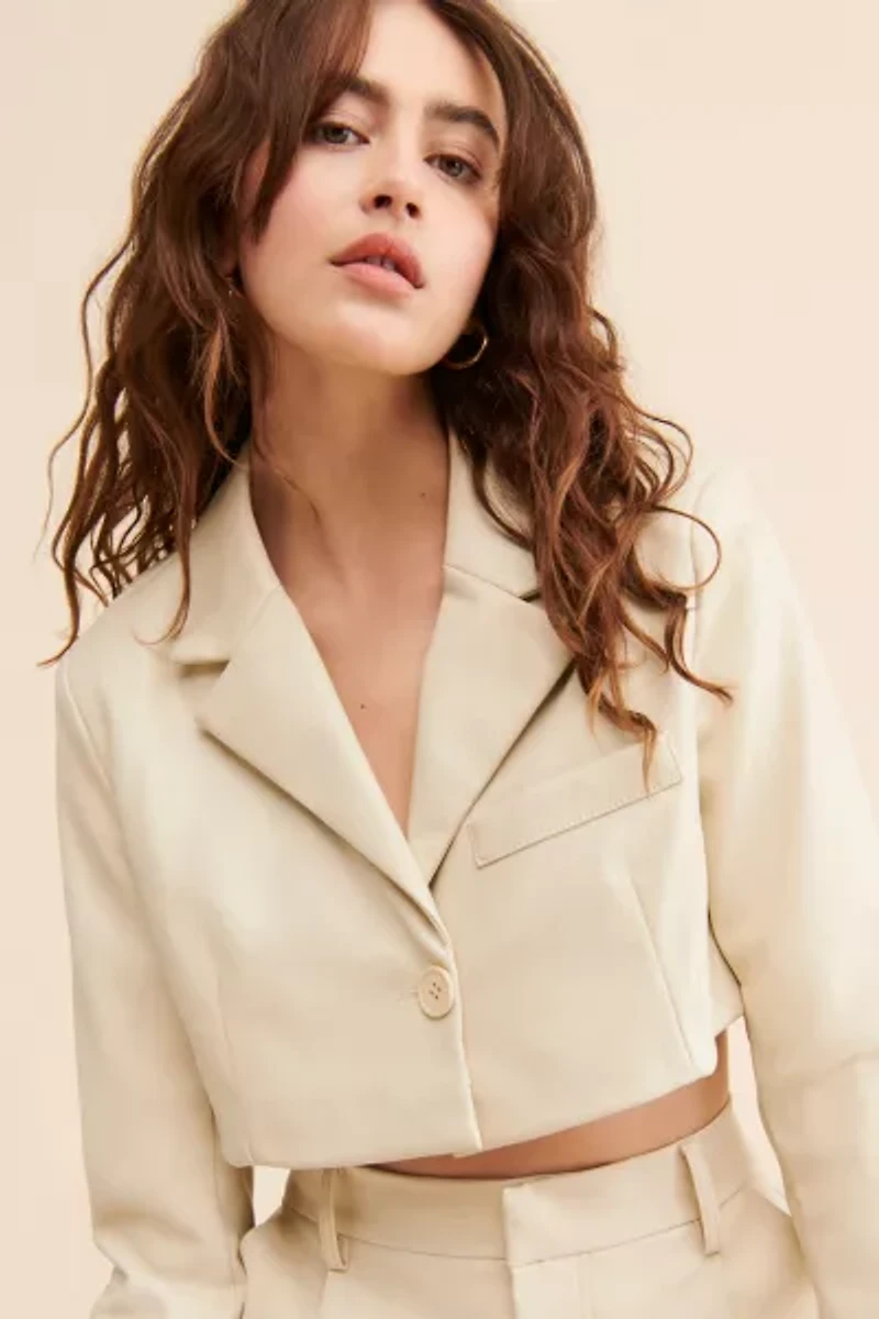 UO Kendall Faux Leather Cropped Blazer