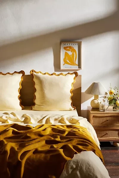 Bed Threads French Flax Linen Scalloped European Pillowcases - Set of 2