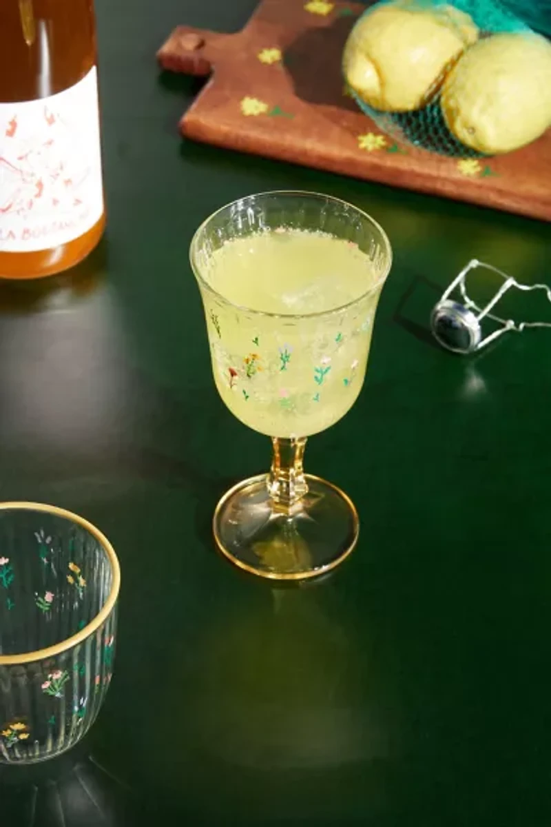 Botanical Pattern Stemmed Wine Glass