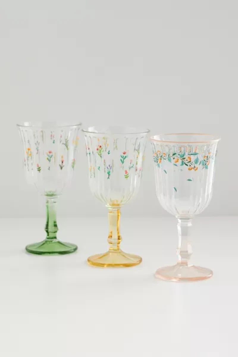 Botanical Pattern Stemmed Wine Glass