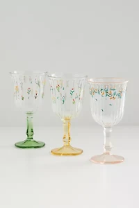 Botanical Pattern Stemmed Wine Glass