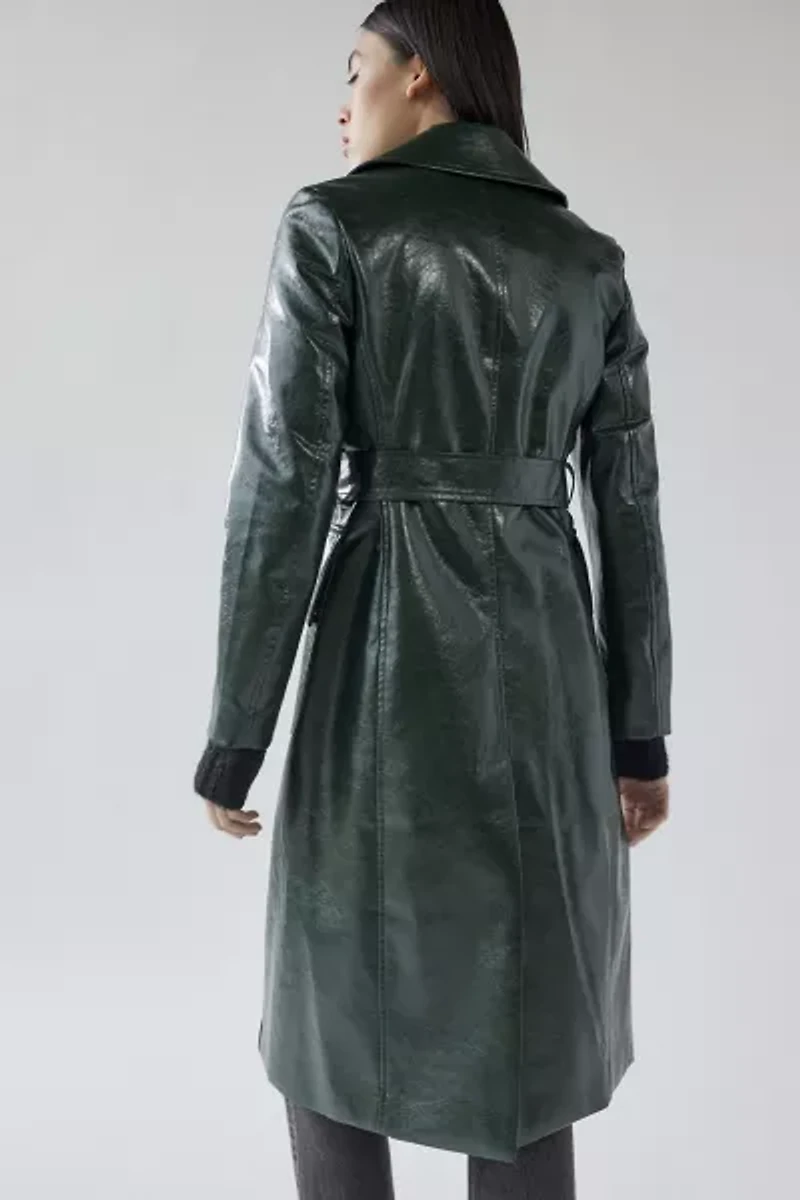UO Chantel Faux Leather Trench Coat