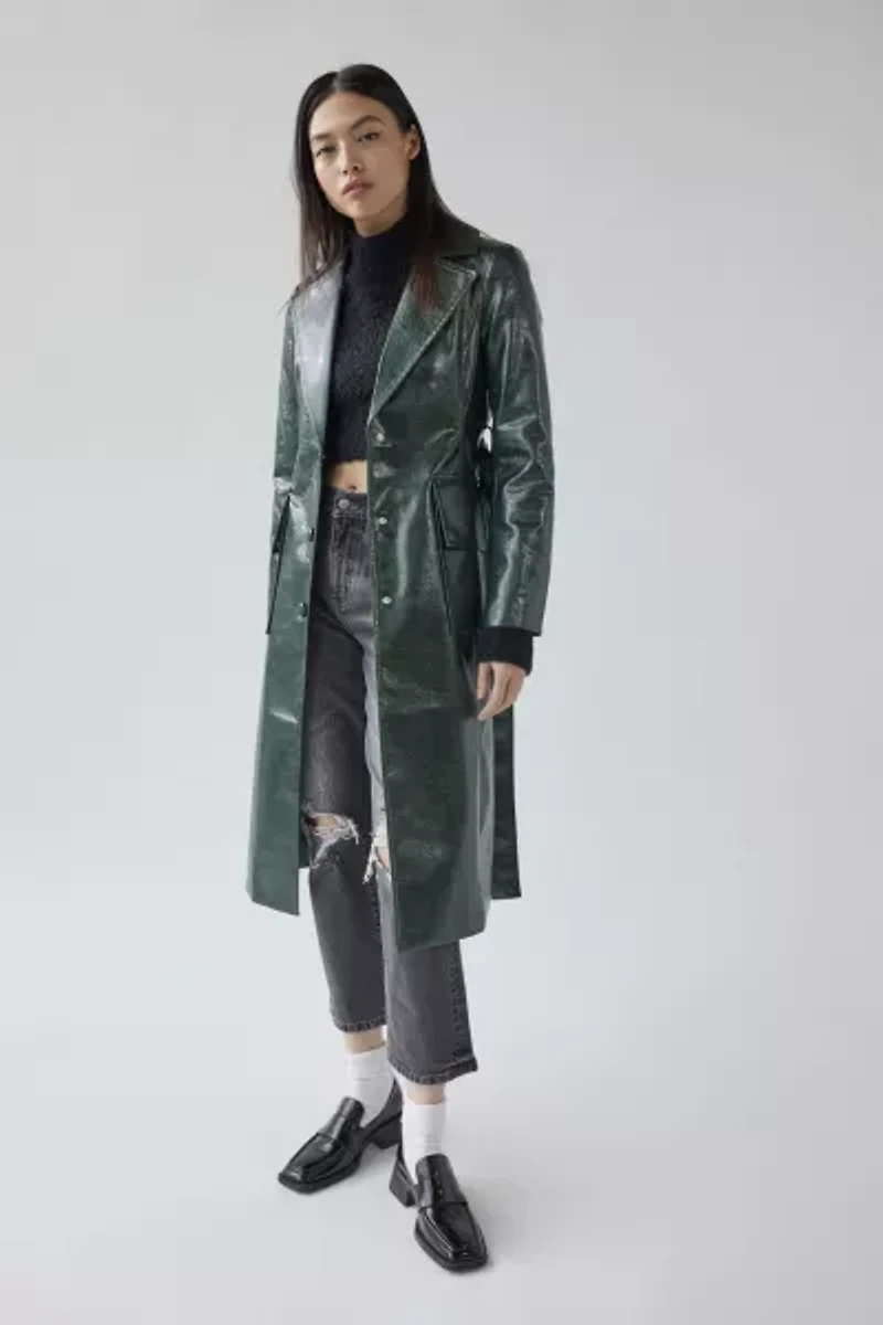 UO Chantel Faux Leather Trench Coat
