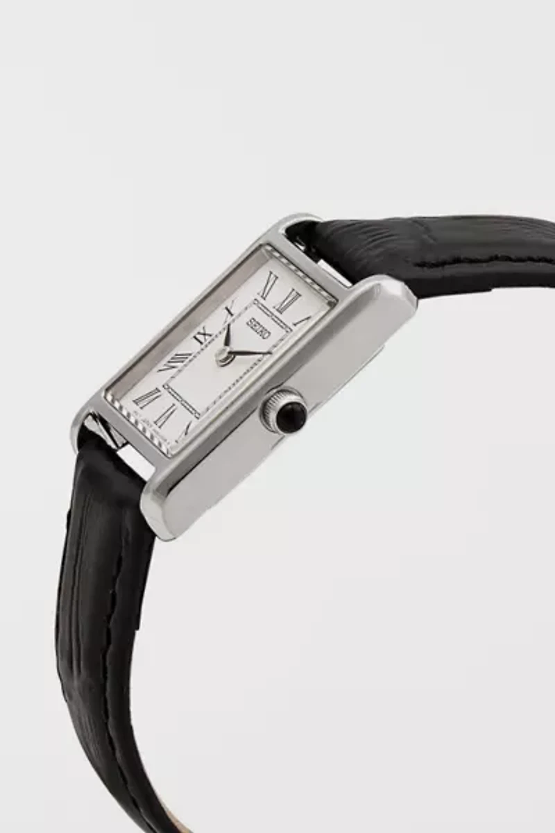 Seiko Quartz White Dial Black Leather Watch SWR053