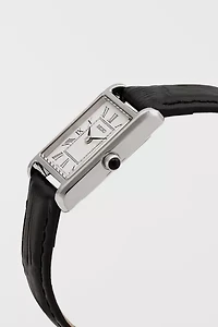 Seiko Quartz White Dial Black Leather Watch SWR053