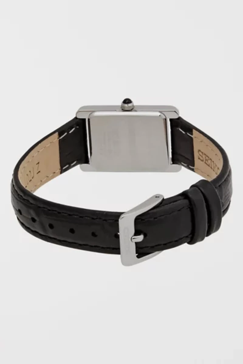 Seiko Quartz White Dial Black Leather Watch SWR053