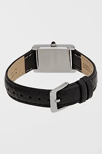 Seiko Quartz White Dial Black Leather Watch SWR053