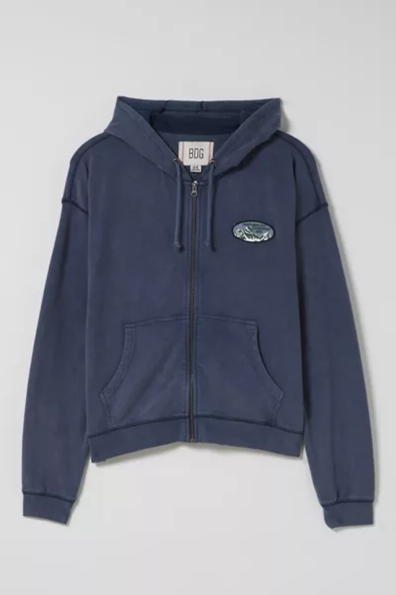 BDG Bonfire Patched Full Zip Hoodie Sweatshirt