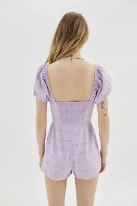 UO Reid Eyelet Puff Sleeve Romper