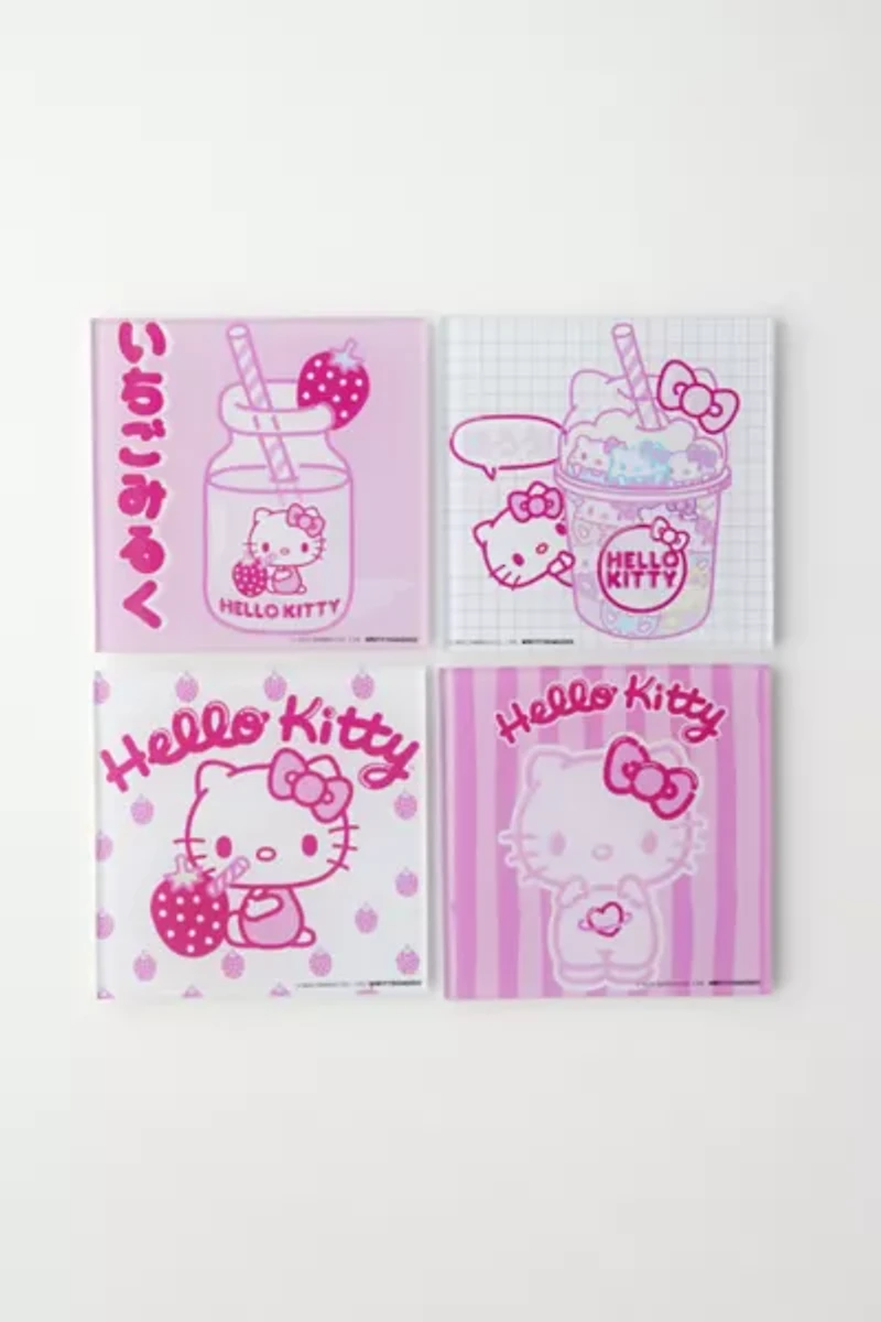 Sanrio Hello Kitty Strawberry Milk Glass Coaster Set