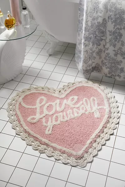 Love Yourself Heart Shape Tufted Bath Mat