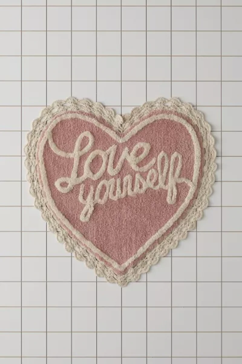 Love Yourself Heart Shape Tufted Bath Mat