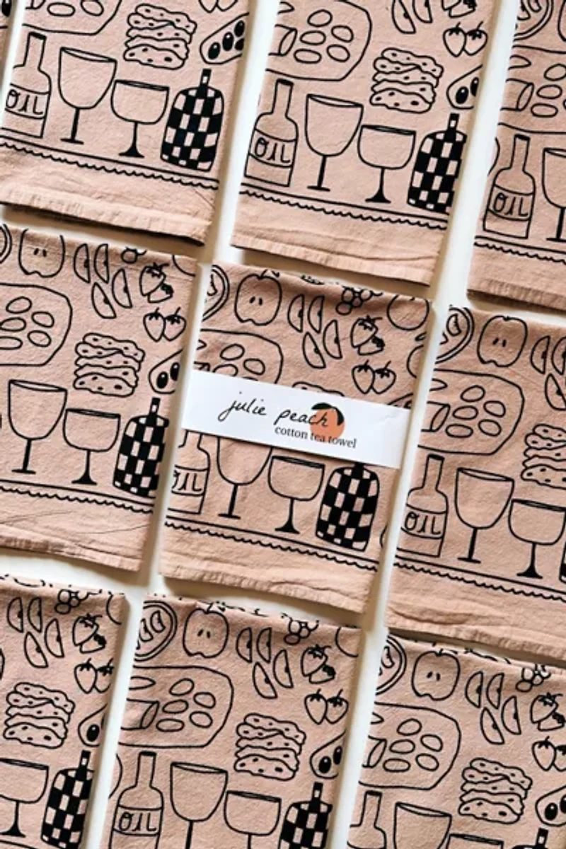 Julie Peach Picnic Tea Towel