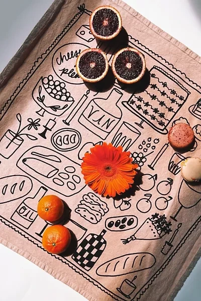 Julie Peach Picnic Tea Towel