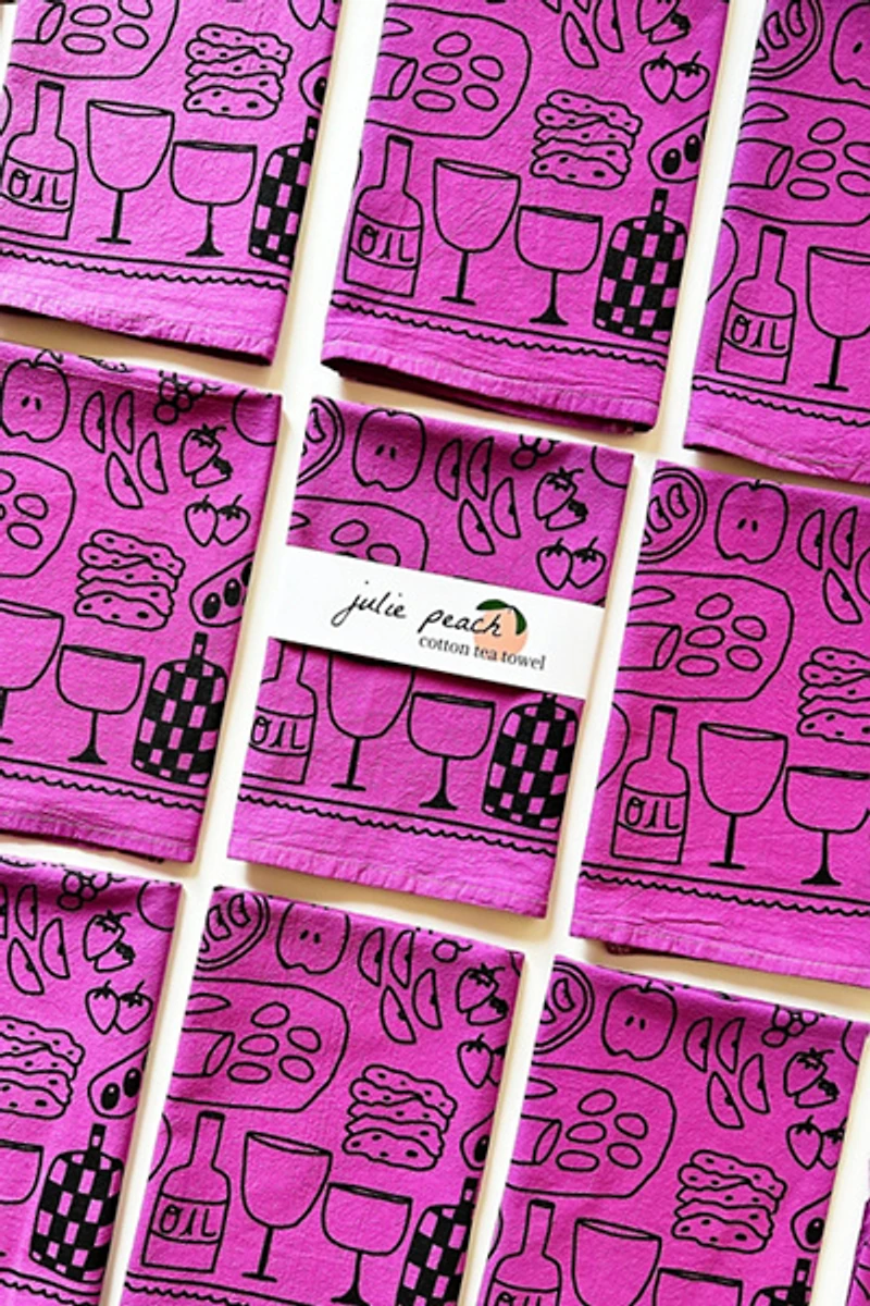 Julie Peach Picnic Tea Towel