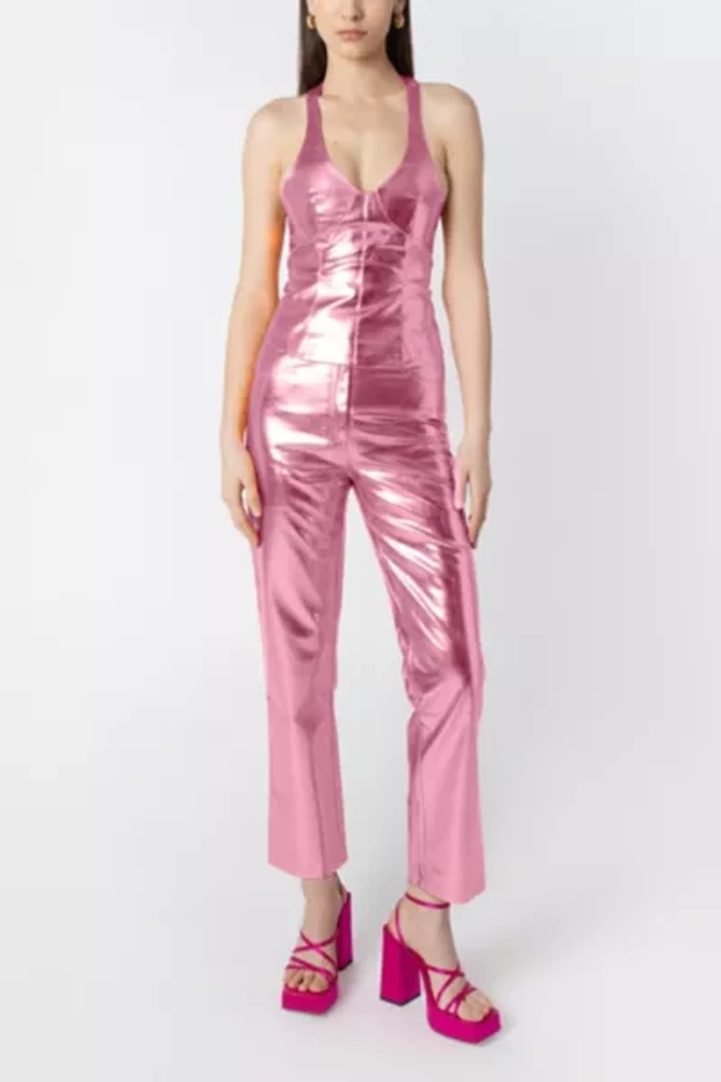 Amy Lynn Faux Leather Metallic Top