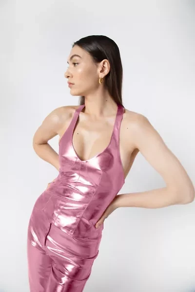 Amy Lynn Faux Leather Metallic Top