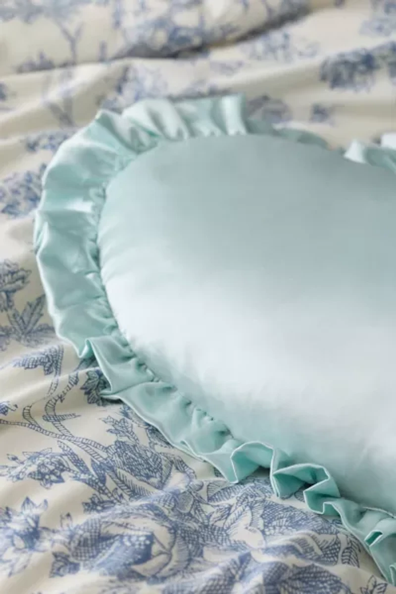 Silky Satin Heart Ruffle Throw Pillow