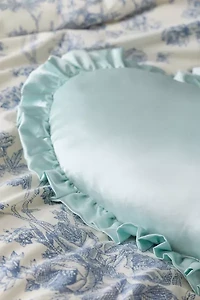 Silky Satin Heart Ruffle Throw Pillow