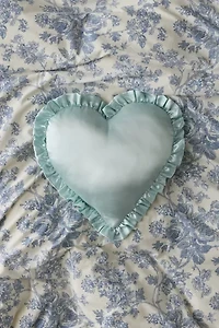 Silky Satin Heart Ruffle Throw Pillow