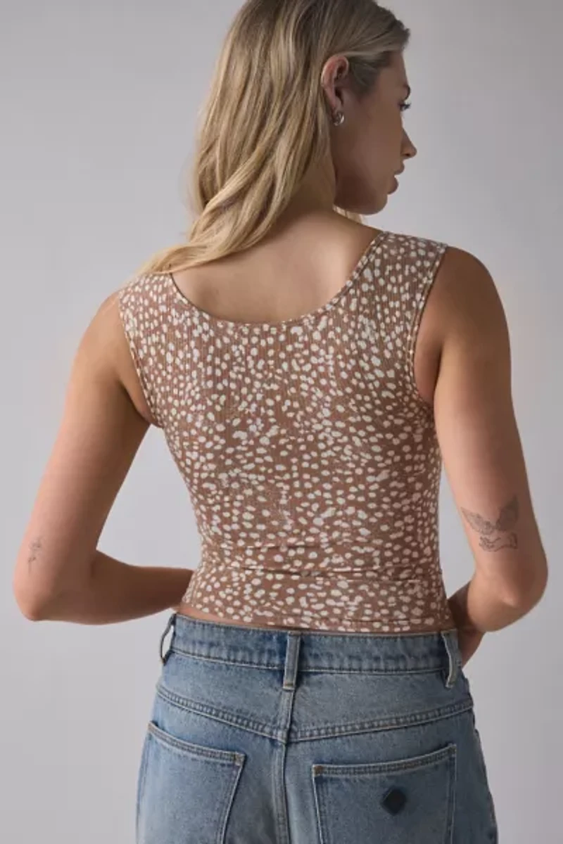 BDG Printed Ribbed Square Neck Tank Top