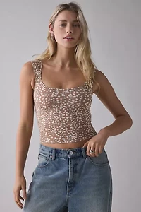 BDG Printed Ribbed Square Neck Tank Top