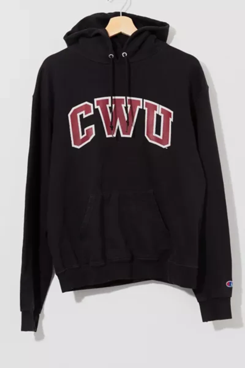 Vintage Y2K Distressed Champion CWU Black Spell Out Hoodie Sweatshirt