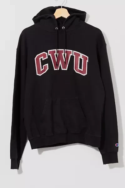 Vintage Y2K Distressed Champion CWU Black Spell Out Hoodie Sweatshirt