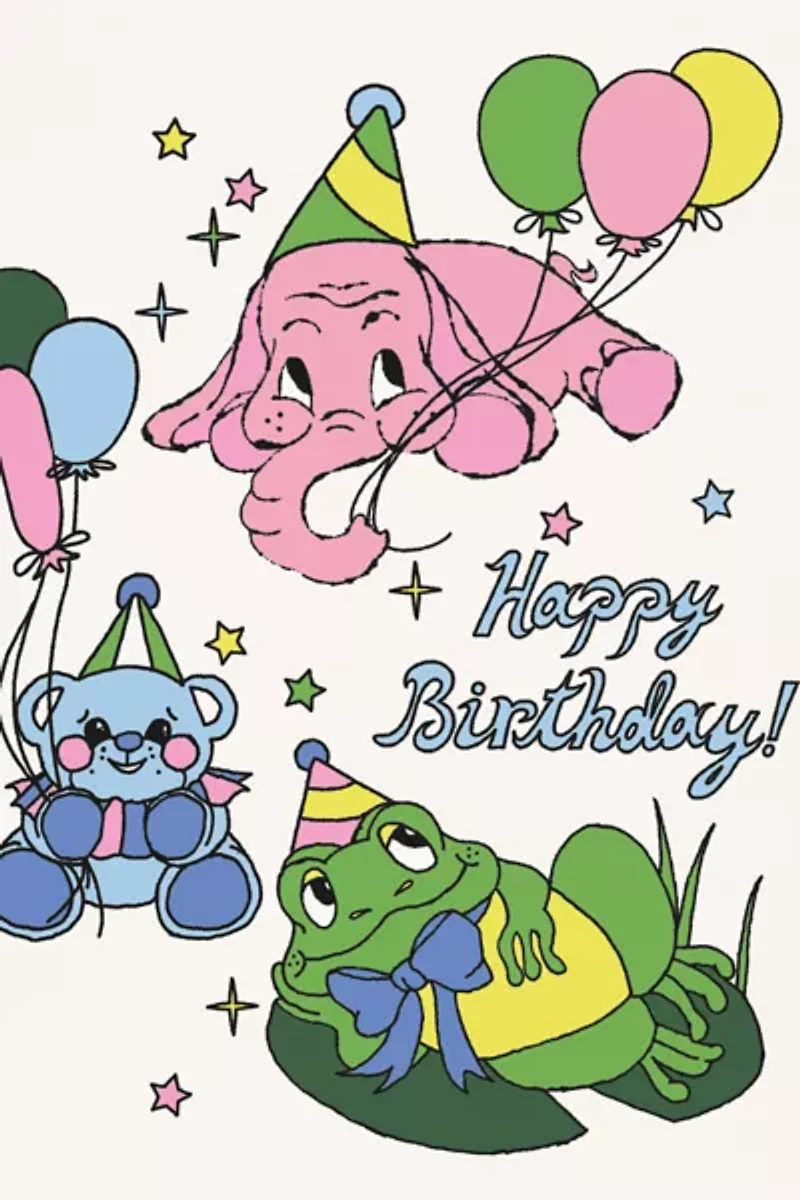 Red Cap Birthday Animals Greeting Card