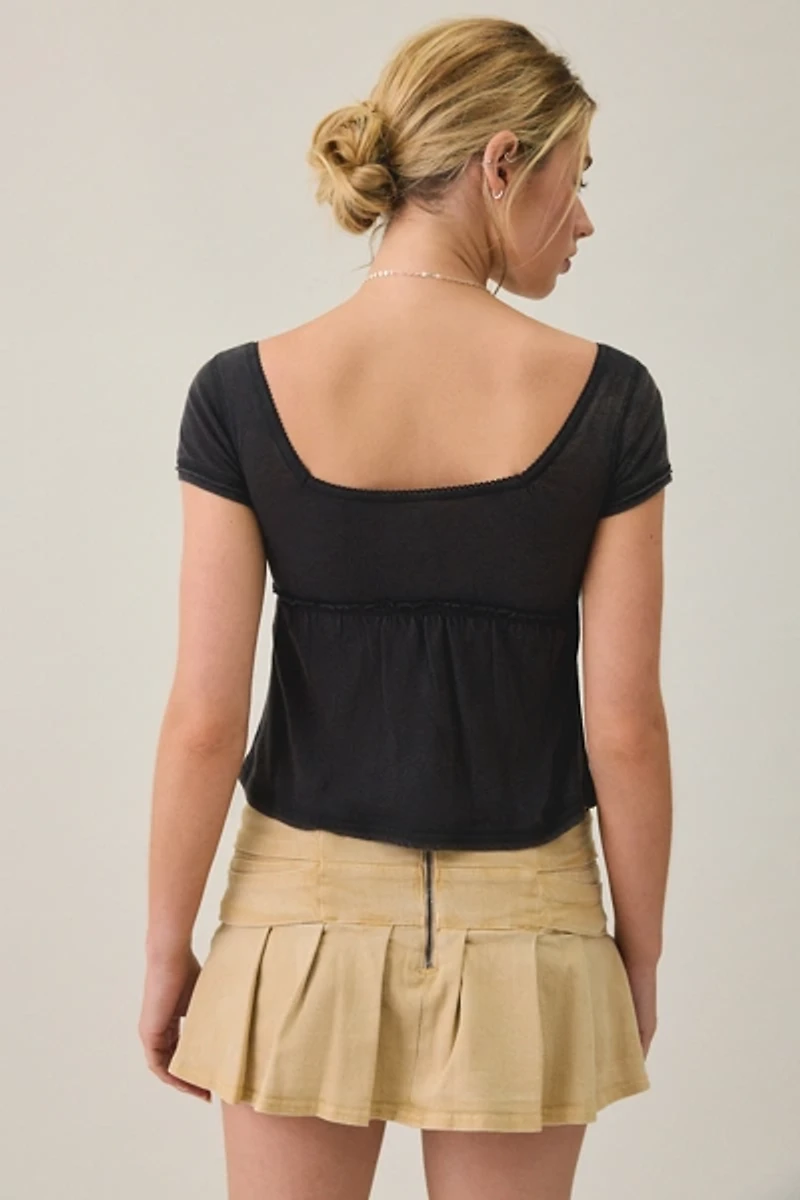 BDG Brittney Square Neck Henley Babydoll Tee