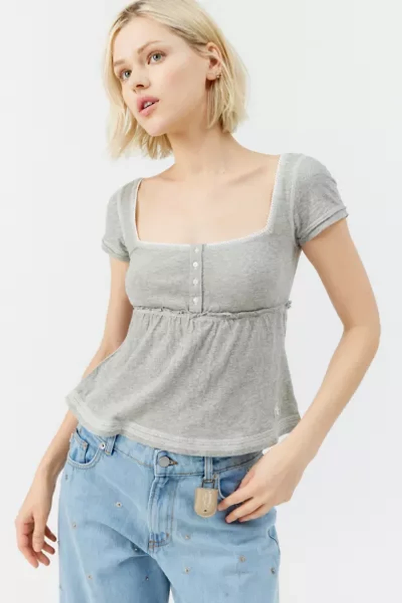 BDG Brittney Square Neck Henley Babydoll Tee
