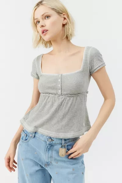 BDG Brittney Square Neck Henley Babydoll Tee