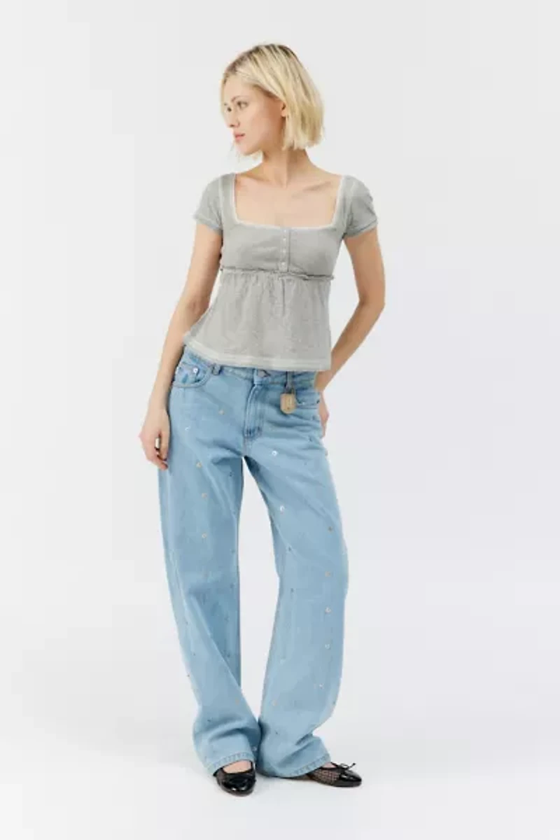 BDG Brittney Square Neck Henley Babydoll Tee