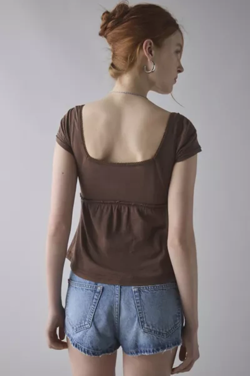 BDG Brittney Square Neck Henley Babydoll Tee