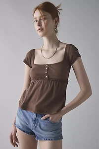 BDG Brittney Square Neck Henley Babydoll Tee
