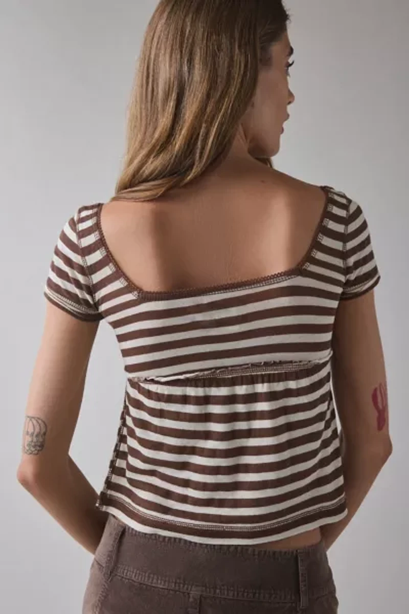 BDG Brittney Square Neck Henley Babydoll Tee