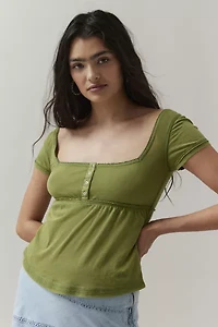 BDG Brittney Square Neck Henley Babydoll Tee