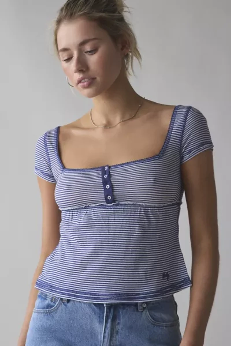 BDG Brittney Square Neck Henley Babydoll Tee