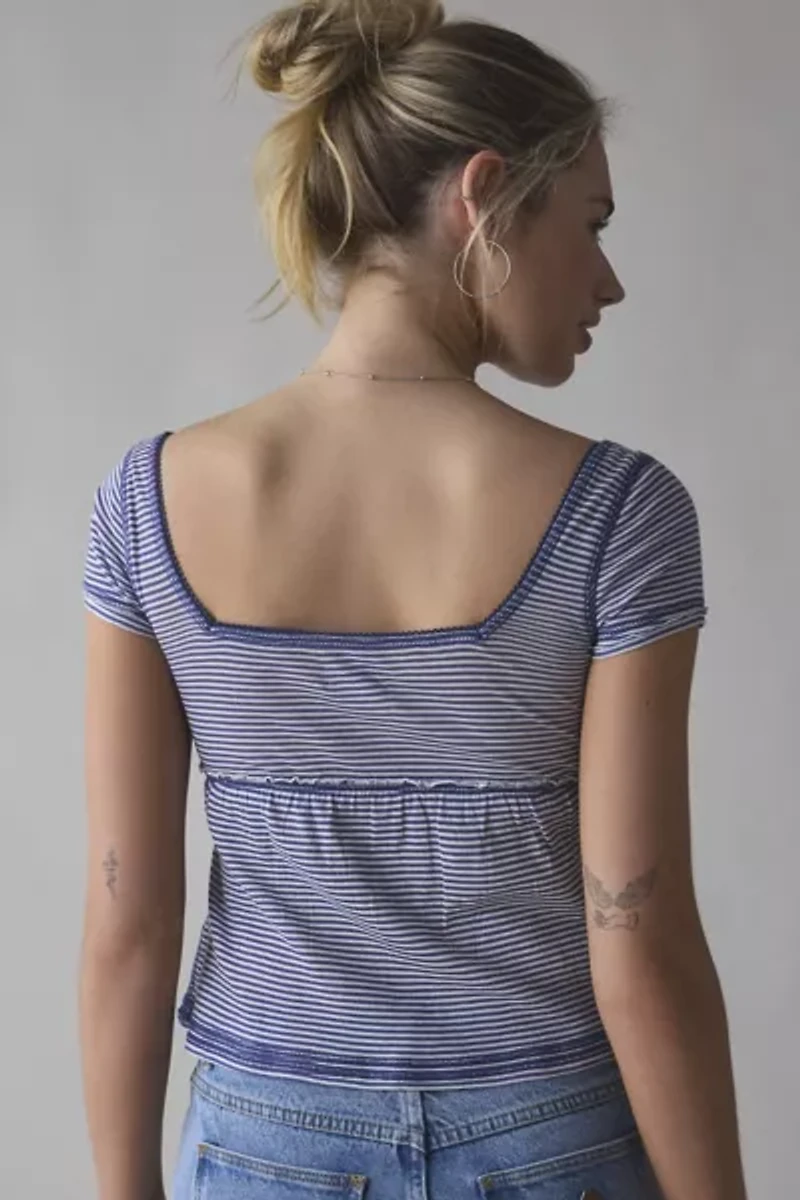 BDG Brittney Square Neck Henley Babydoll Tee