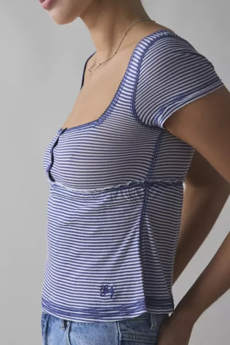 BDG Brittney Square Neck Henley Babydoll Tee