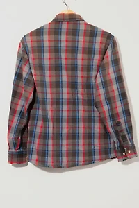 Vintage 1990s Distressed Red Blue Gray Flannel Work Shirt