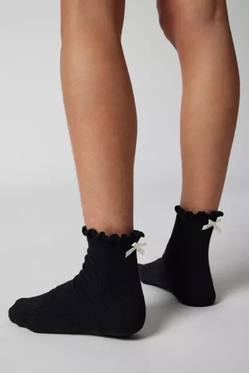 Ribbed Knit Ruffle & Bow Crew Sock